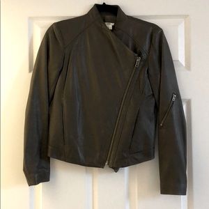 Helmut Lang Leather Moto Jacket Olive Green Size P